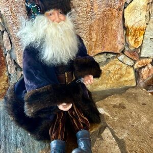 Whimsical Santa Figurine with Blue Coat